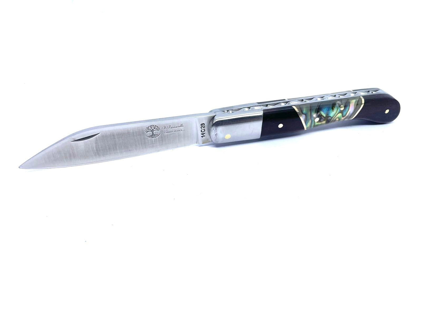 Coutellerie Passarelli - Couteau Aurillac lame pliable 10.5 cm Palissandre rouge de Madagascar et abalone