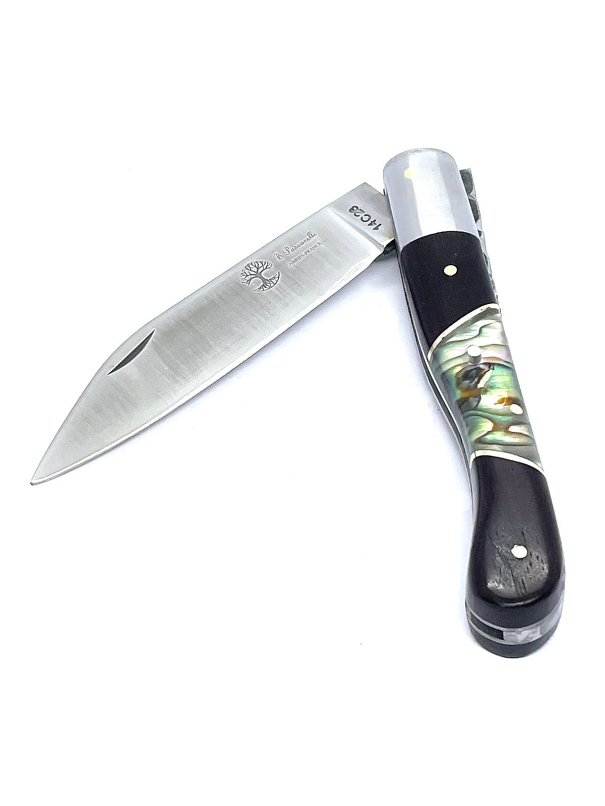 Coutellerie Passarelli - Couteau Aurillac lame pliable 10.5 cm Palissandre rouge de Madagascar et abalone