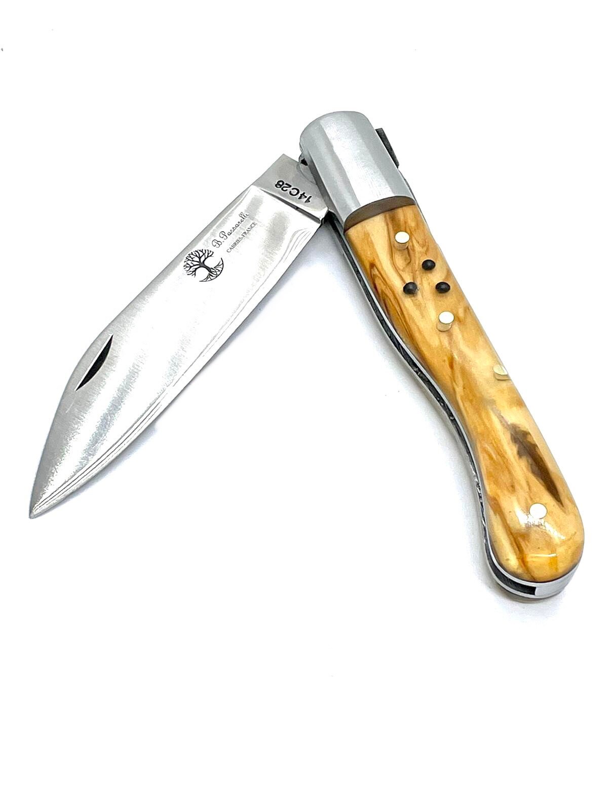 Waldschnepfen-Malerfeder und Aurillac-Modellmesser-Jagdkugeln in Olivier