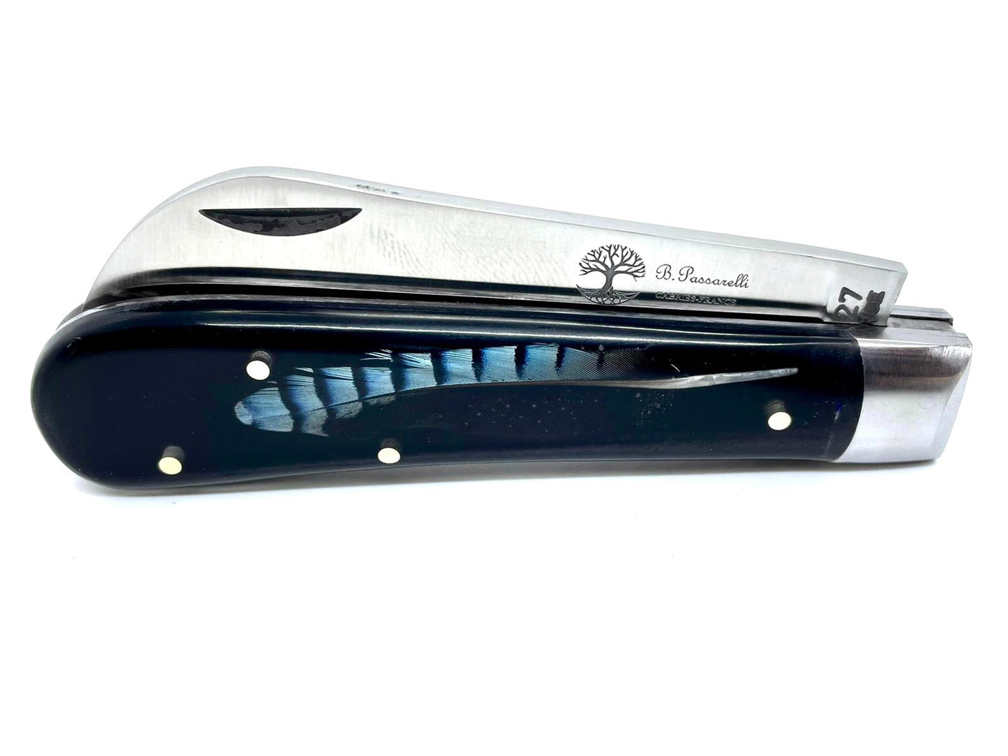 Coutellerie Passarelli - Couteau London lame pliable 10cm Plume de geai