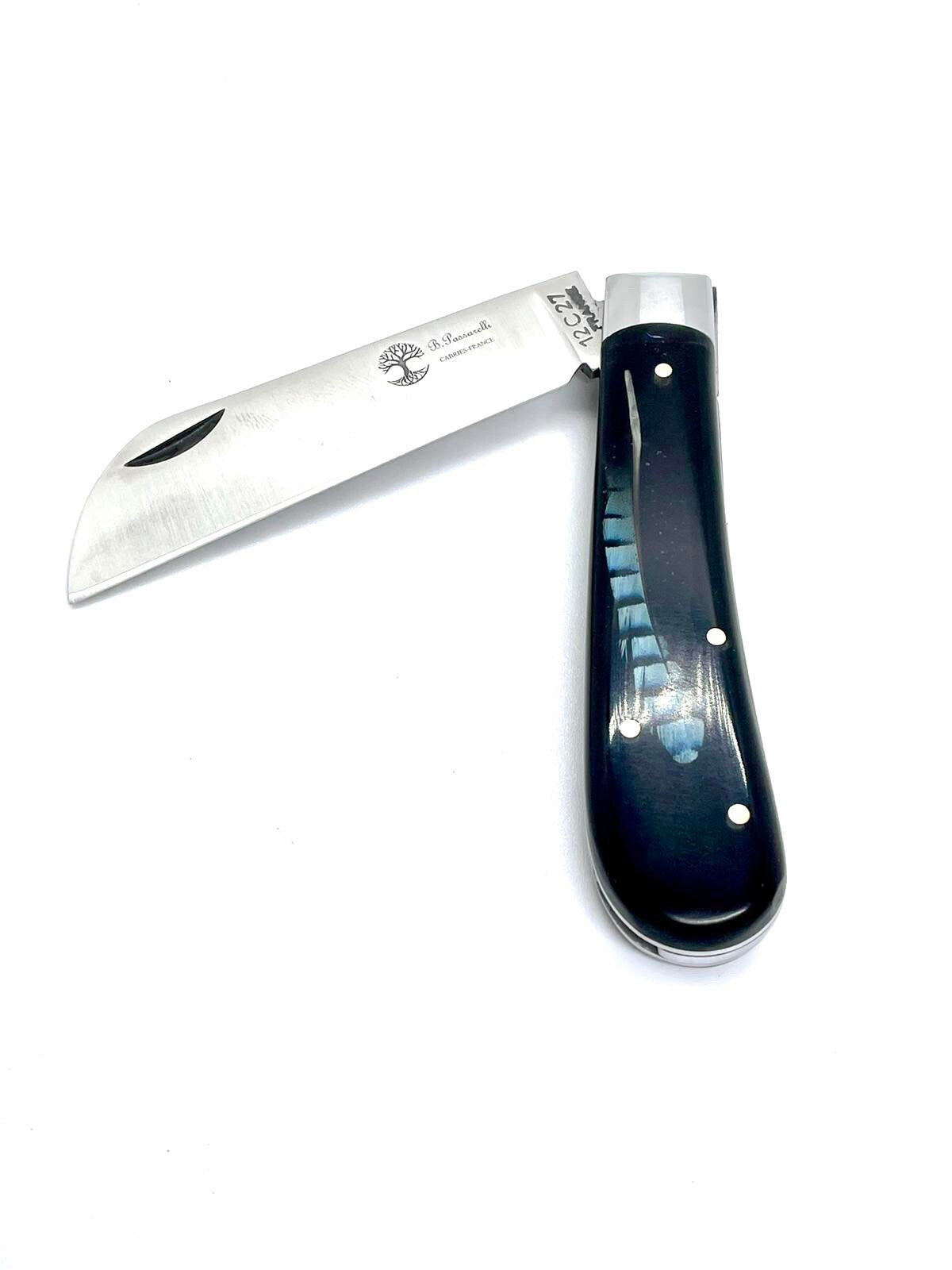 Coutellerie Passarelli - Couteau London lame pliable 10cm Plume de geai