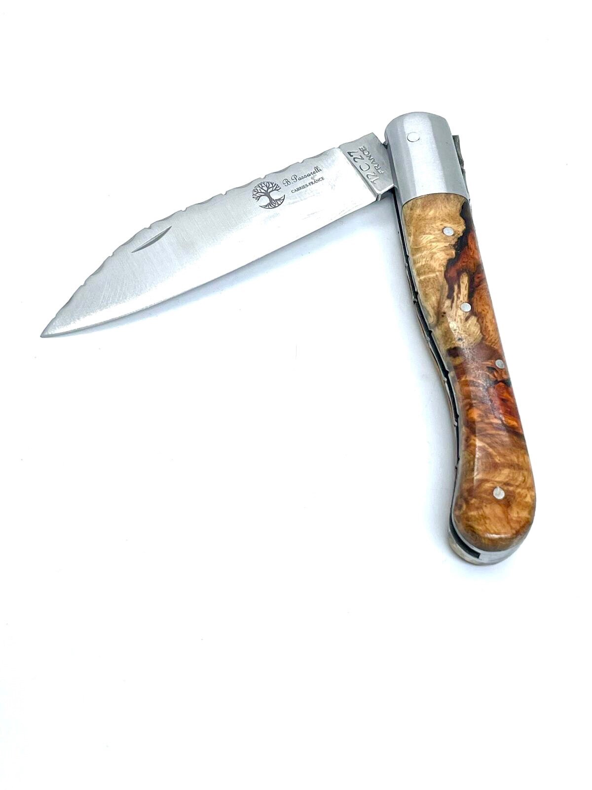 Coutellerie Passarelli - Couteau Aurillac lame pliable 10.5 cm Loupe d’Amboine