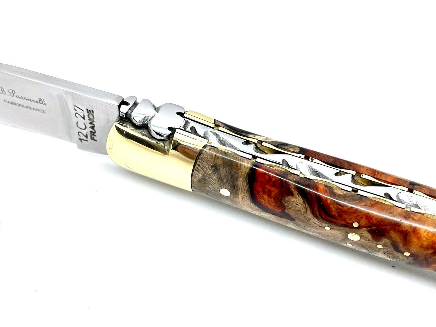 Coutellerie Passarelli - Couteau Laguiole lame pliable 12cm Loupe d’Amboine