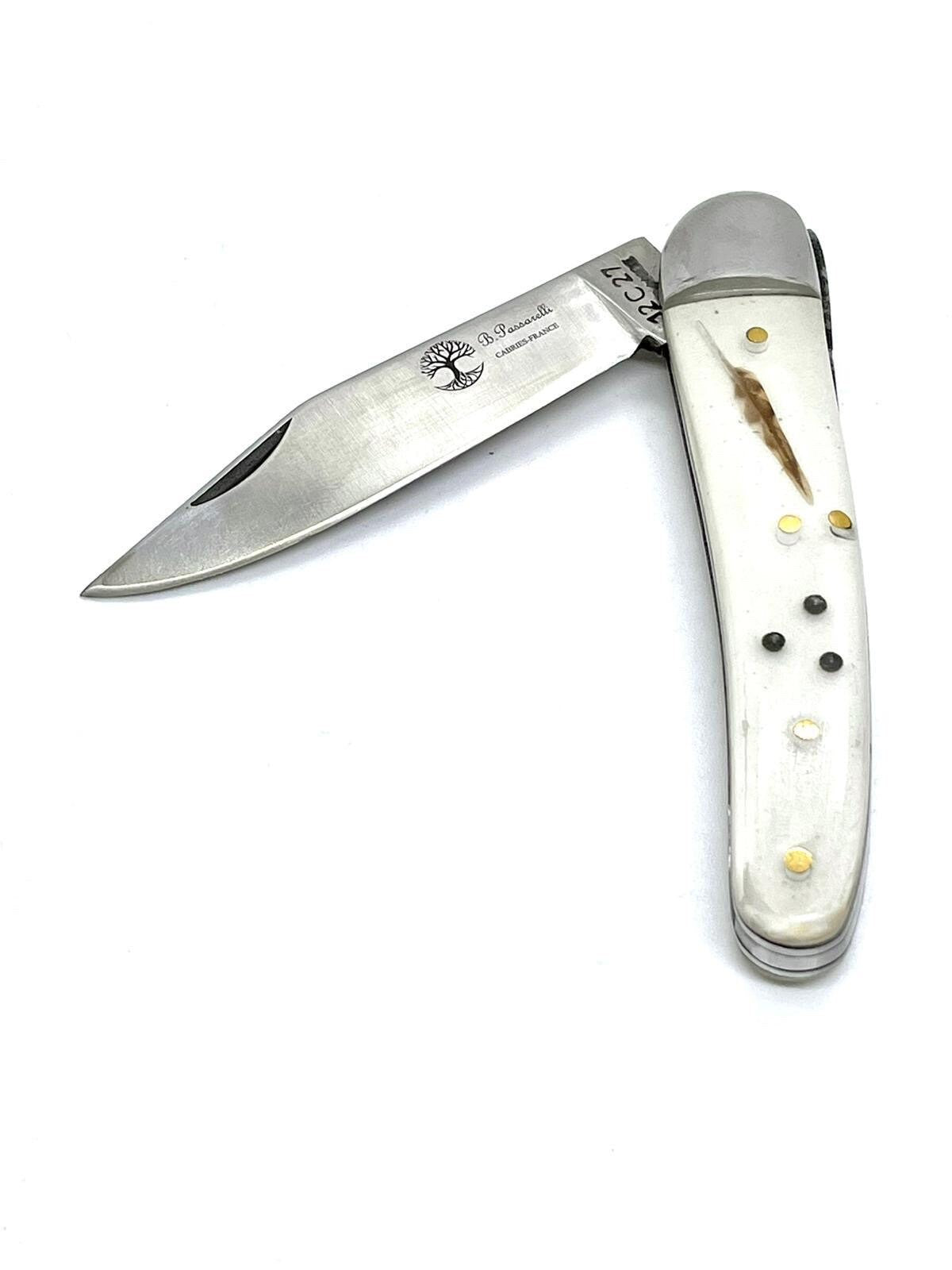 Coutellerie Passarelli - Couteau Alsacien lame pliable 10 cm Plume du peintre de bécasse et plombs de chasse