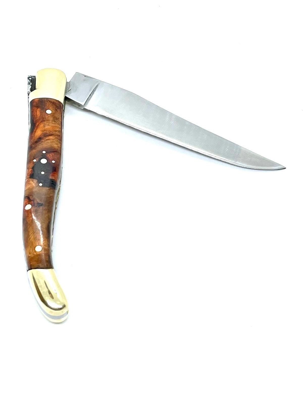 Coutellerie Passarelli - Couteau Laguiole lame pliable 12cm Loupe d’Amboine