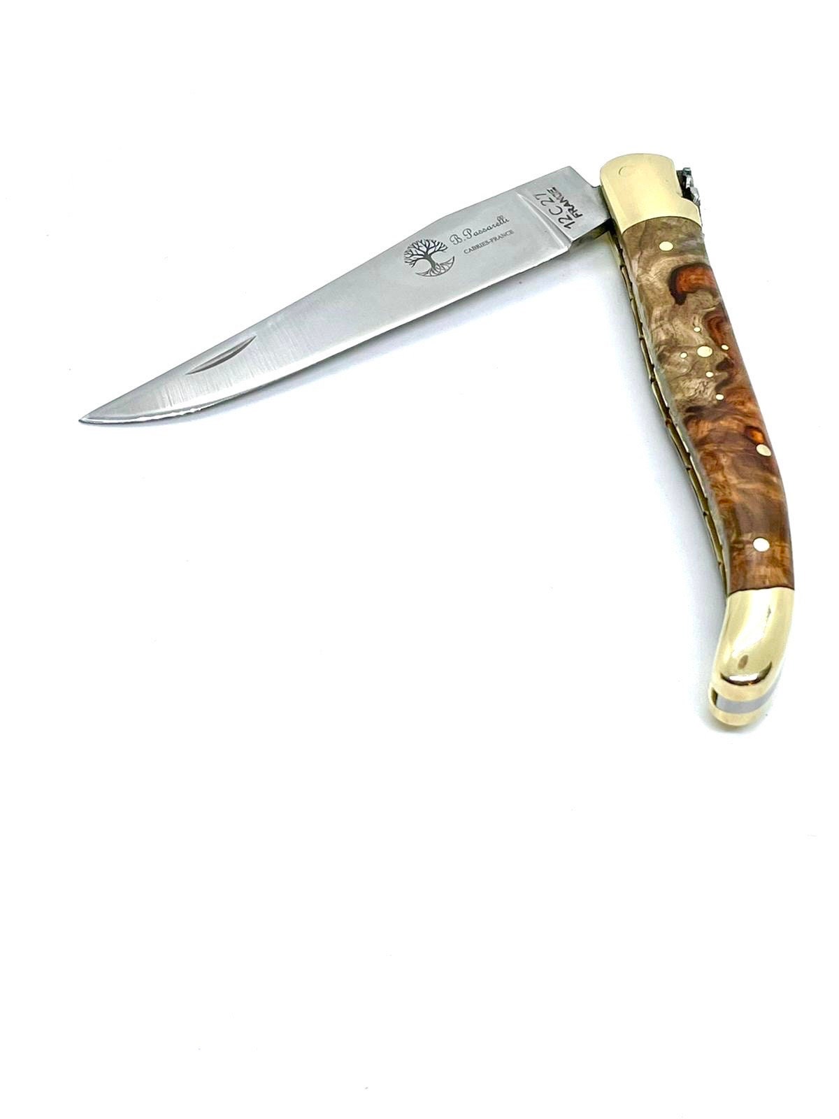 Coutellerie Passarelli - Couteau Laguiole lame pliable 12cm Loupe d’Amboine