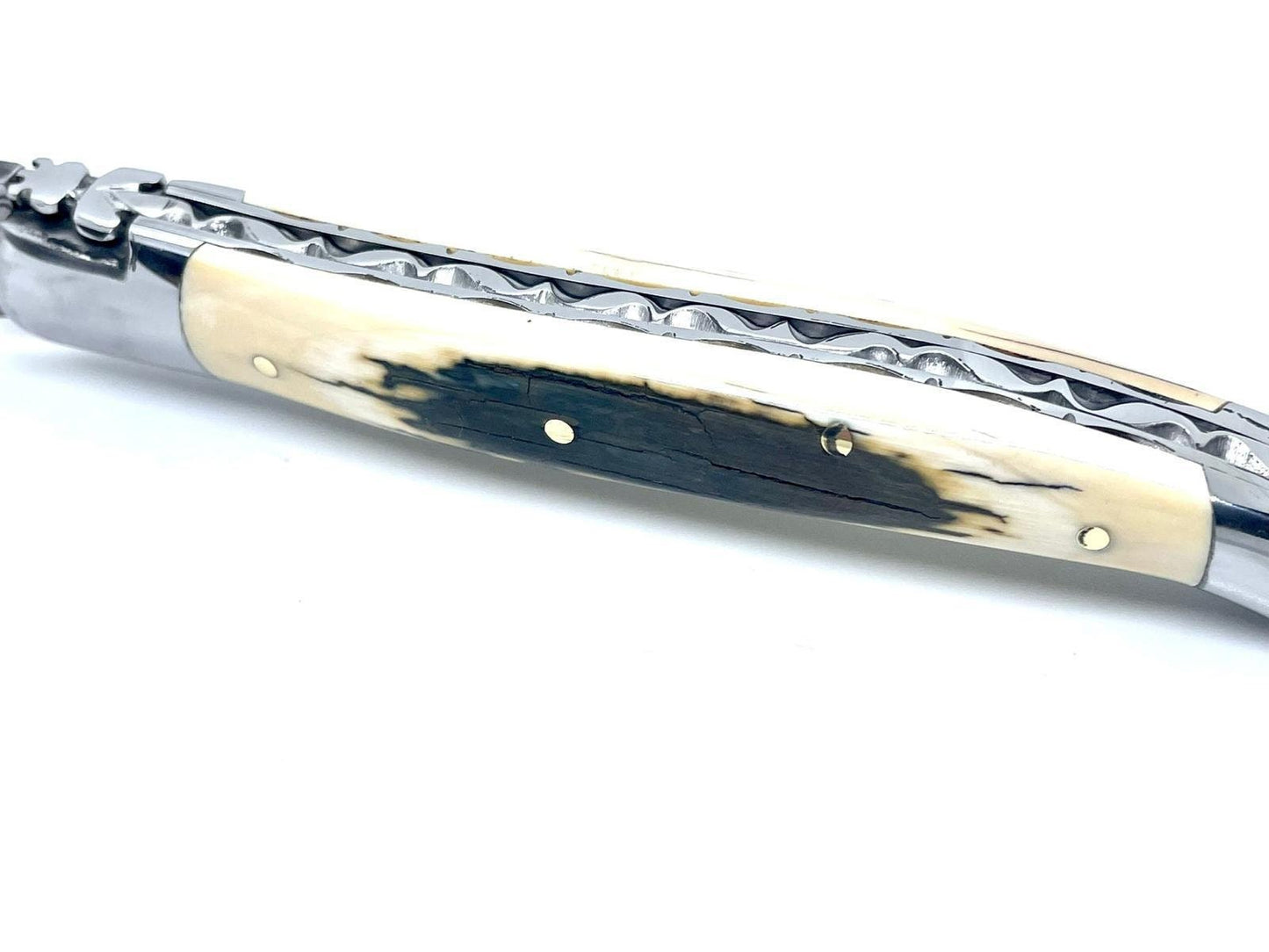 Couteau pliant damas artisanal - Laguiole à lame de Damas pliable 12cm en défense de mammouth bleue