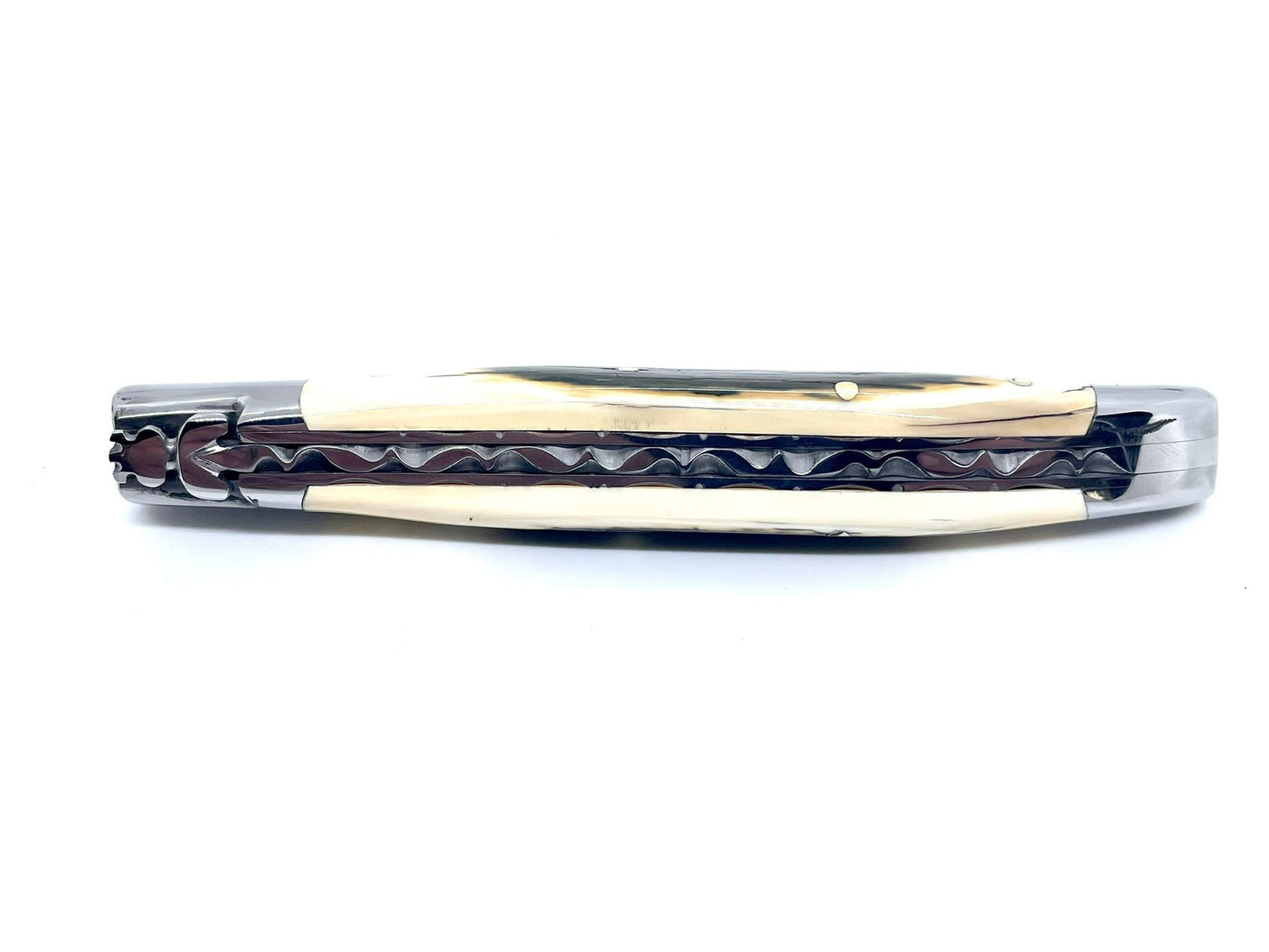 Couteau pliant damas artisanal - Laguiole à lame de Damas pliable 12cm en défense de mammouth bleue