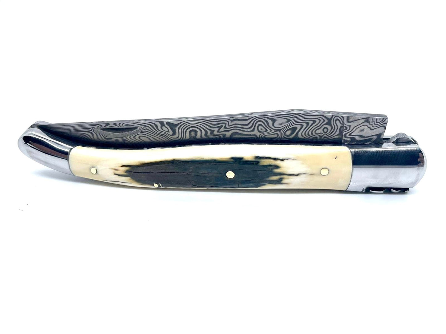 Couteau pliant damas artisanal - Laguiole à lame de Damas pliable 12cm en défense de mammouth bleue
