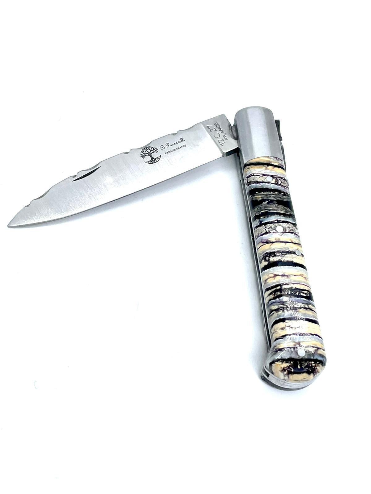 Coutellerie Passarelli - Couteau Yssingeaux lame pliable 10,5 cm molaire de mammouth noire