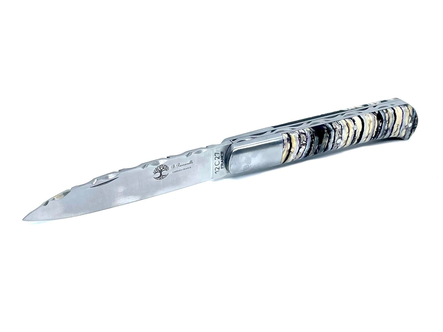 Coutellerie Passarelli - Couteau Yssingeaux lame pliable 10,5 cm molaire de mammouth noire