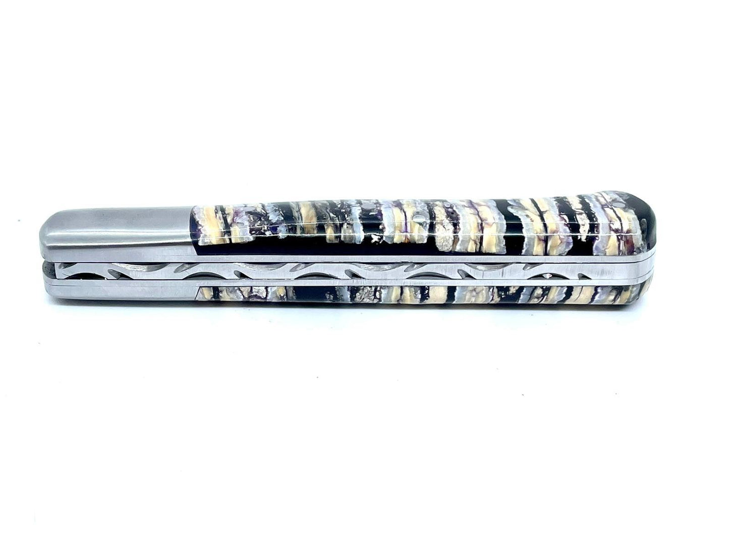 Coutellerie Passarelli - Couteau Yssingeaux lame pliable 10,5 cm molaire de mammouth noire