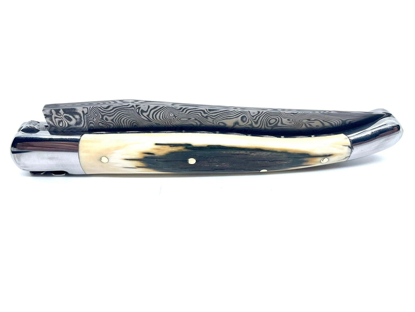 Couteau pliant damas artisanal - Laguiole à lame de Damas pliable 12cm en défense de mammouth bleue