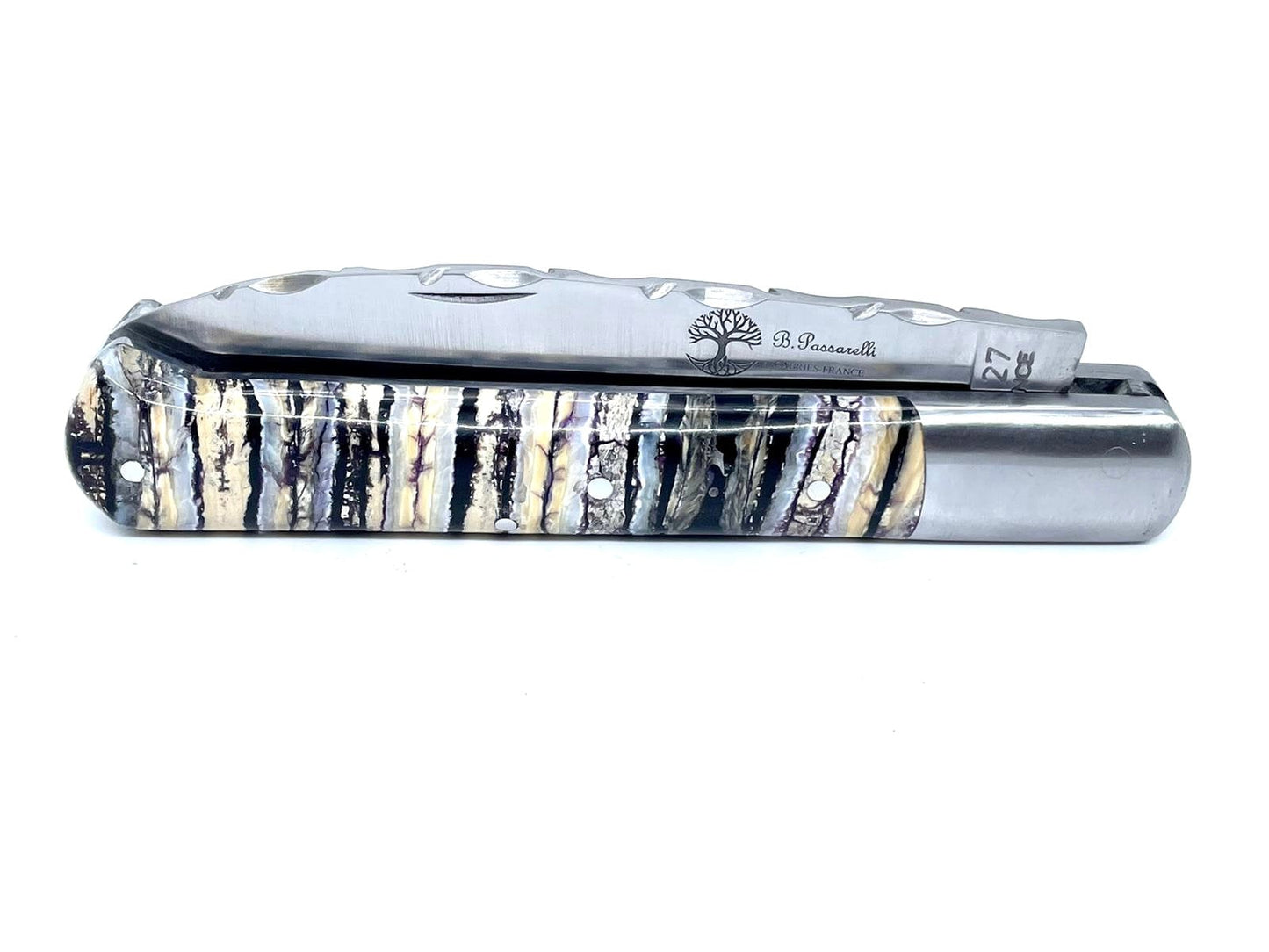 Coutellerie Passarelli - Couteau Yssingeaux lame pliable 10,5 cm molaire de mammouth noire