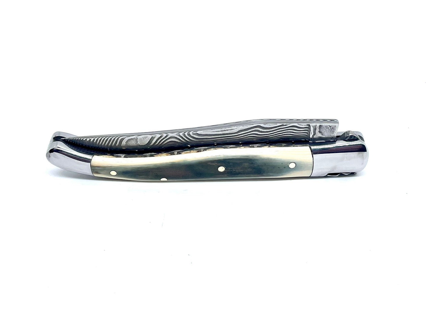 Coutellerie Passarelli - Couteau Laguiole lame pliable 12cm défense bleue de mammouth lame de Damas