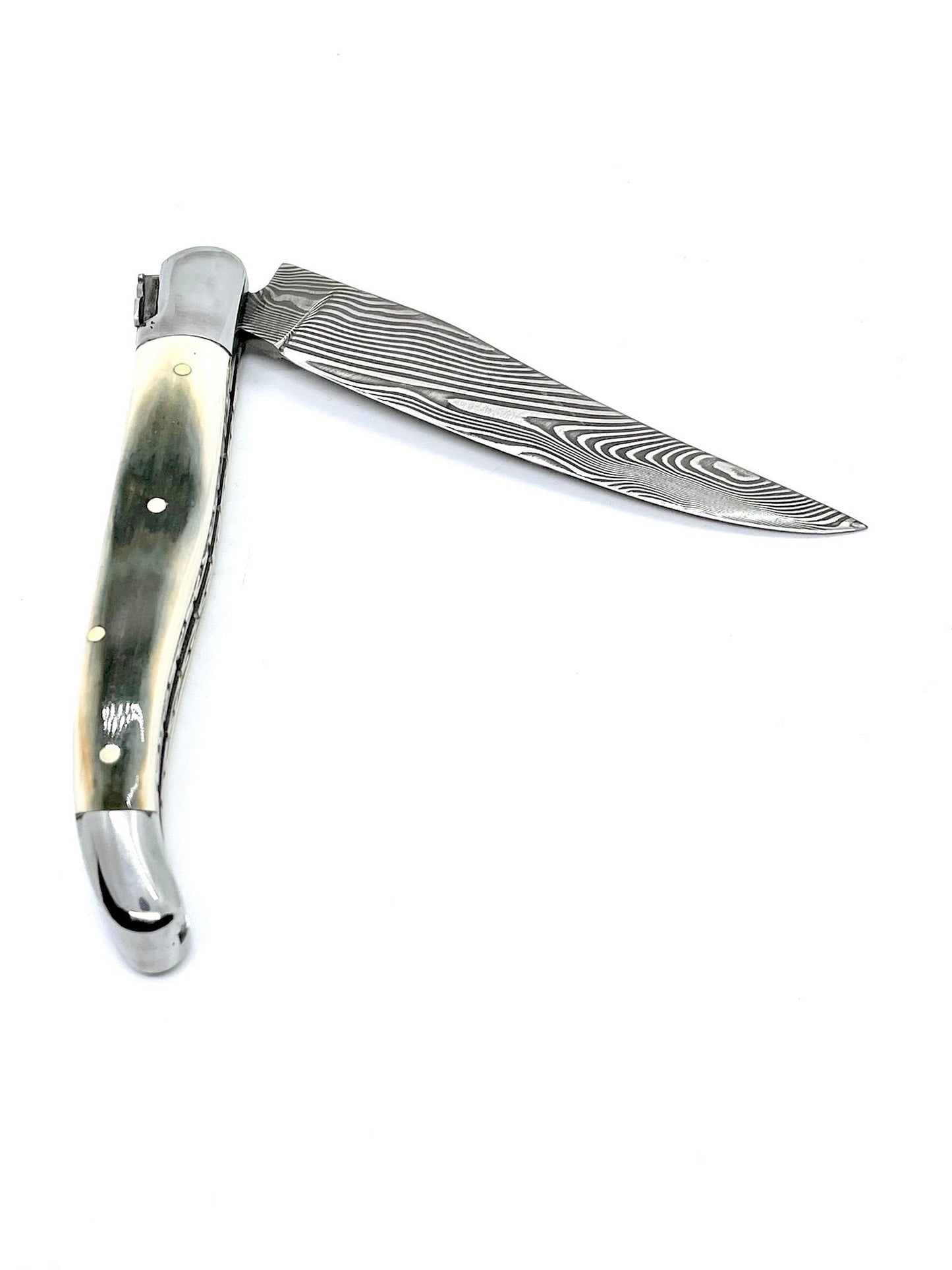 Coutellerie Passarelli - Couteau Laguiole lame pliable 12cm défense bleue de mammouth lame de Damas