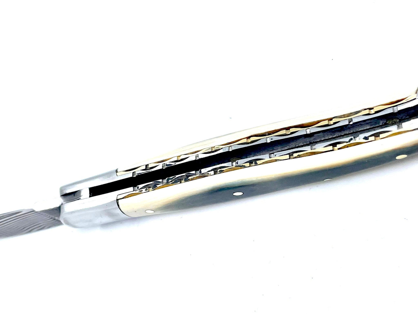 Coutellerie Passarelli - Couteau Laguiole lame pliable 12cm défense bleue de mammouth lame de Damas