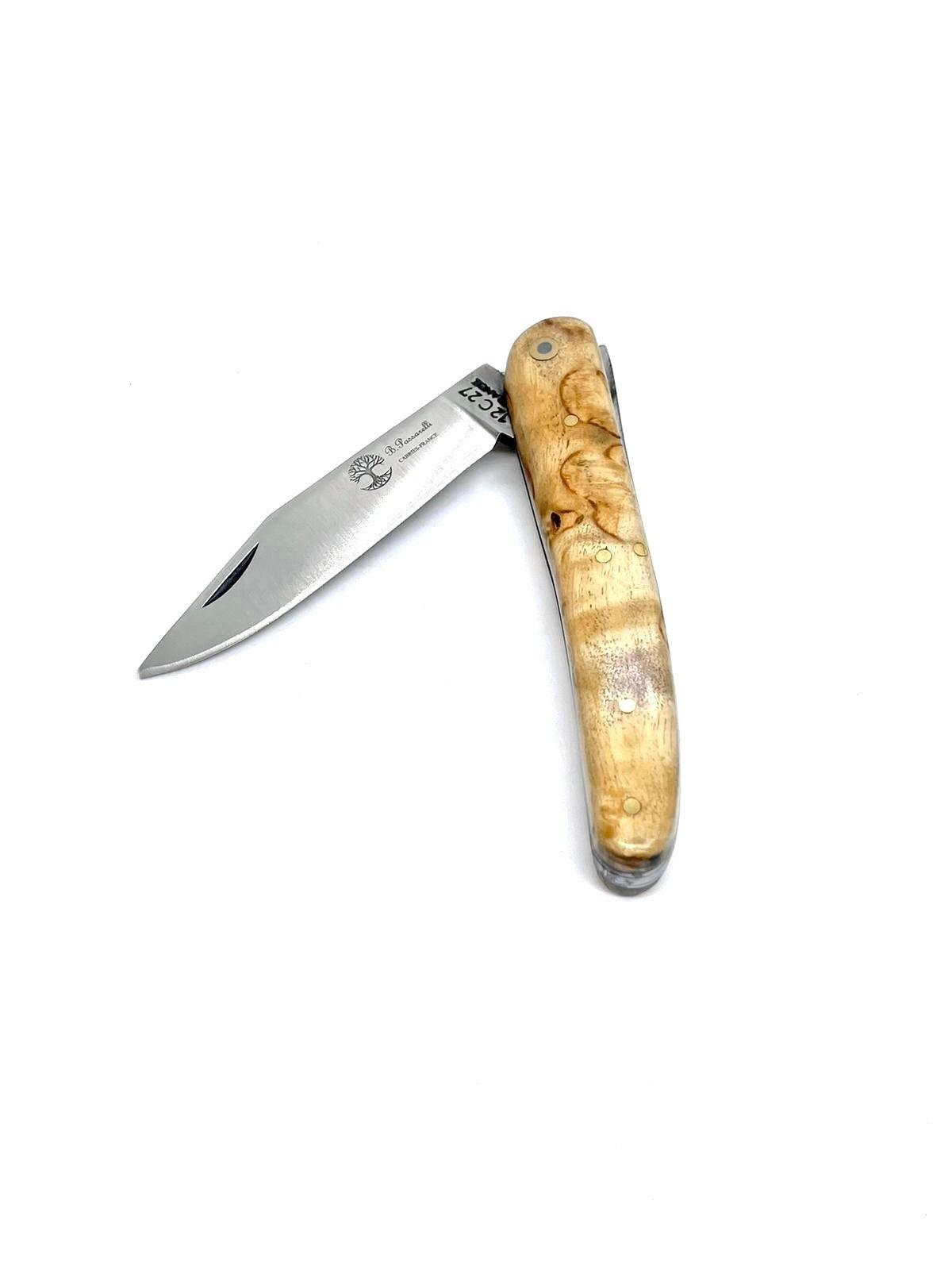 Coutellerie Passarelli - Couteau Alsacien lame pliable 10 cm Bouleau madré