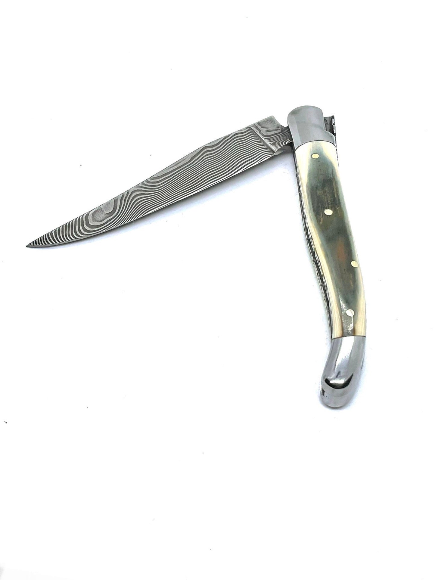 Coutellerie Passarelli - Couteau Laguiole lame pliable 12cm défense bleue de mammouth lame de Damas