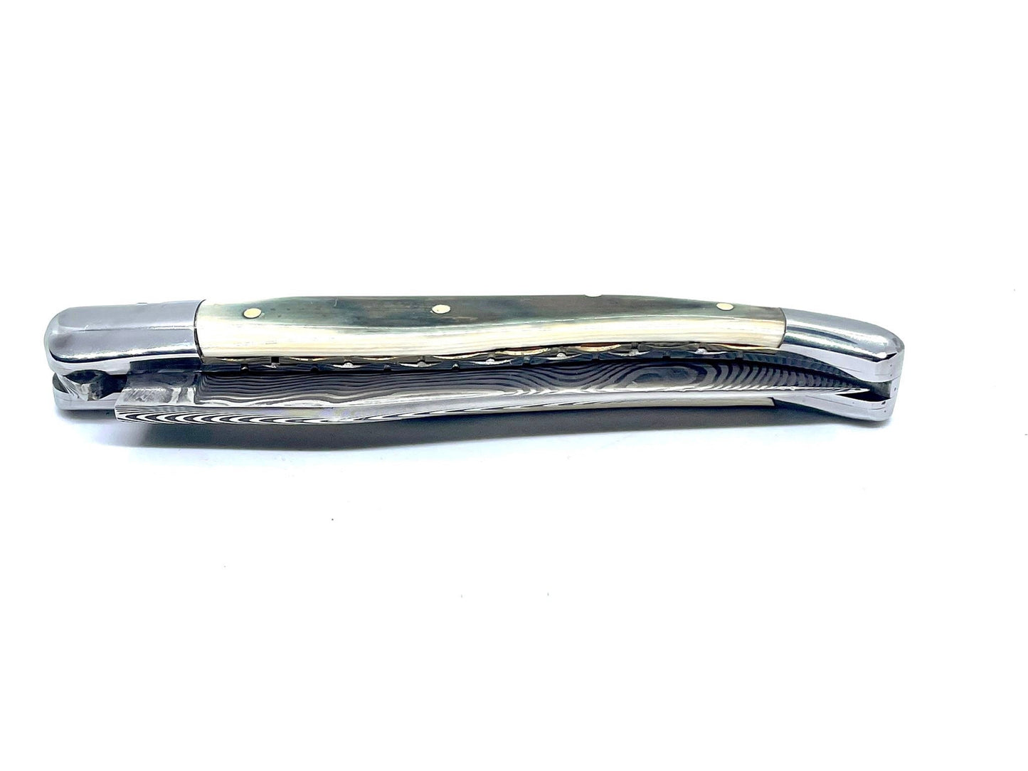 Coutellerie Passarelli - Couteau Laguiole lame pliable 12cm défense bleue de mammouth lame de Damas