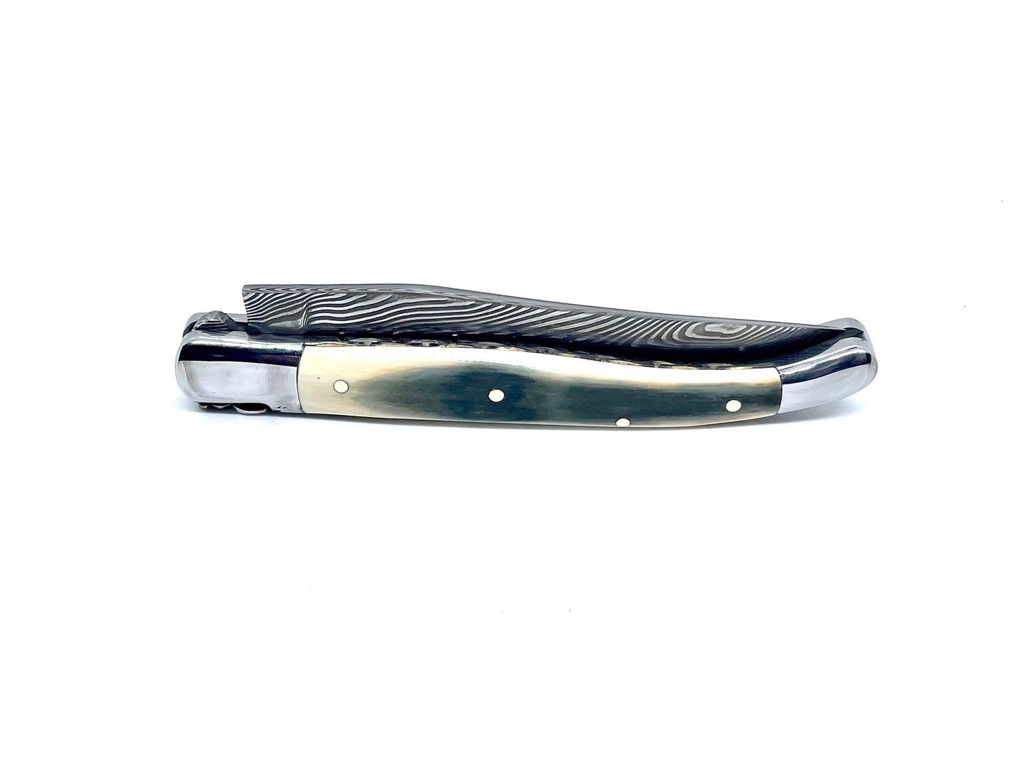 Coutellerie Passarelli - Couteau Laguiole lame pliable 12cm défense bleue de mammouth lame de Damas