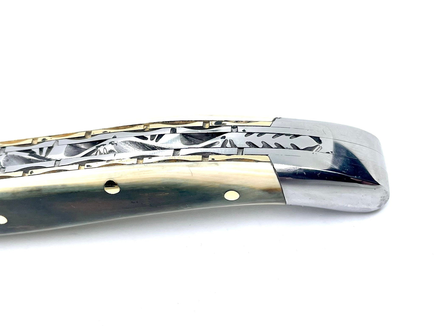 Coutellerie Passarelli - Couteau Laguiole lame pliable 12cm défense bleue de mammouth lame de Damas