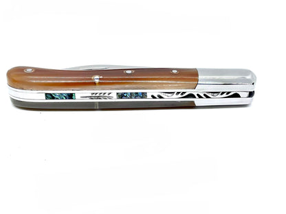 Coutellerie Passarelli - Couteau Aurillac lame pliable 10.5 cm Corne de buffle et inserts de nacre