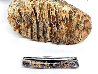 Coutellerie Passarelli - Couteau Alsacien lame pliable 10 cm molaire de mammouth teintée et stabilisée