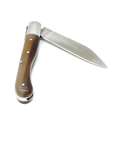 Coutellerie Passarelli - Couteau Aurillac lame pliable 10.5 cm Corne de buffle et inserts de nacre