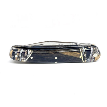 Coutellerie Passarelli - Couteau Alsacien lame pliable 10 cm mitres en molaire de mammouth, Ébène royale du Laos