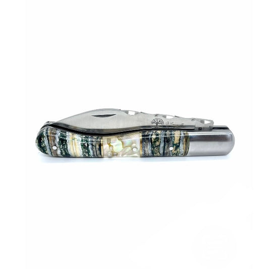 Coutellerie Passarelli - Couteau Aurillac lame pliable 10.5 cm molaire de mammouth et abalone