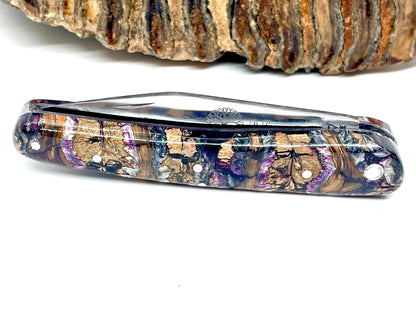 Coutellerie Passarelli - Couteau Alsacien lame pliable 10 cm molaire de mammouth teintée et stabilisée