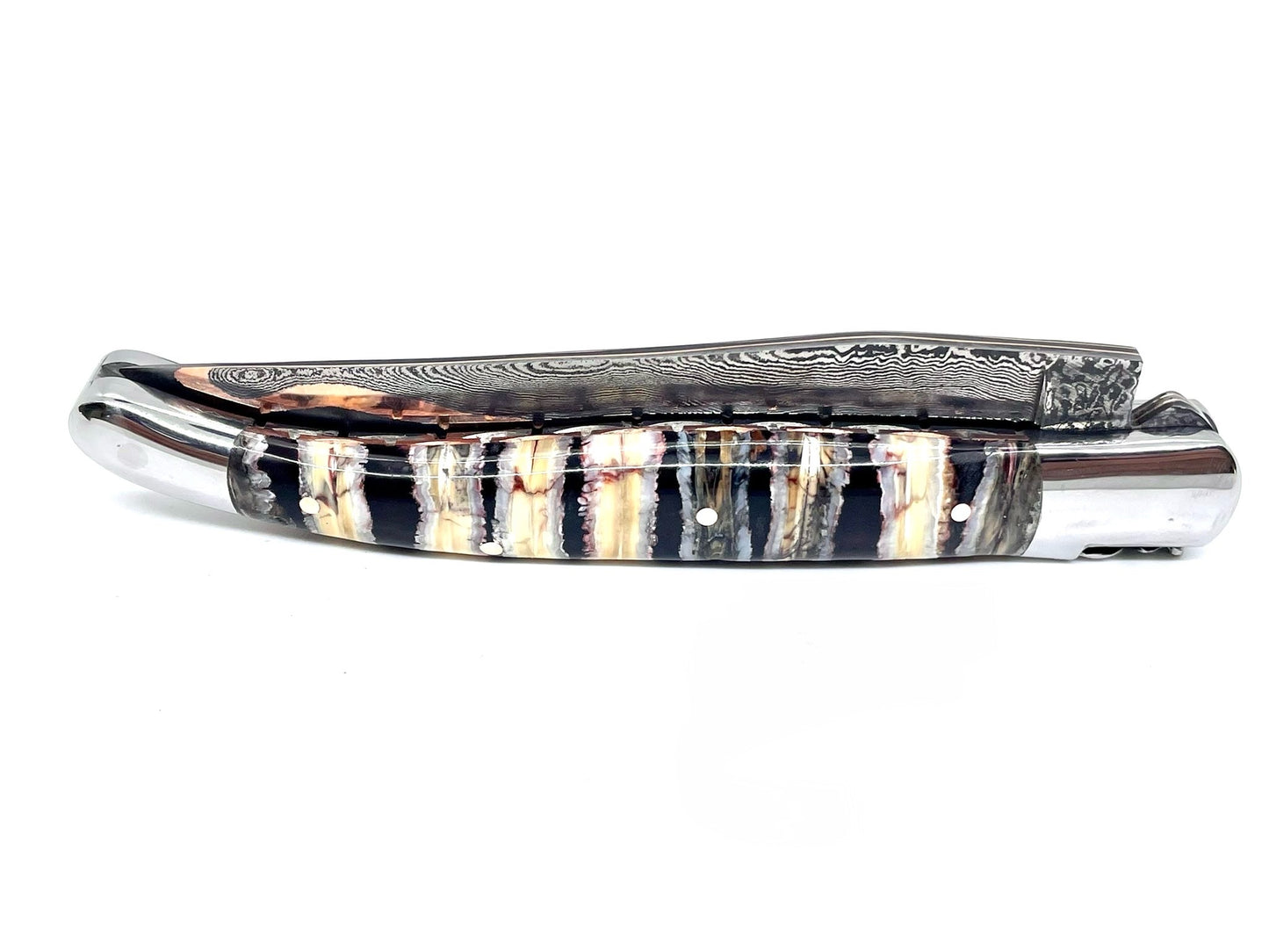 Couteau pliant damas artisanal - Laguiole en Molaire de Mammouth noire lame de Damas pliable 12 cm GoMai-Sunset