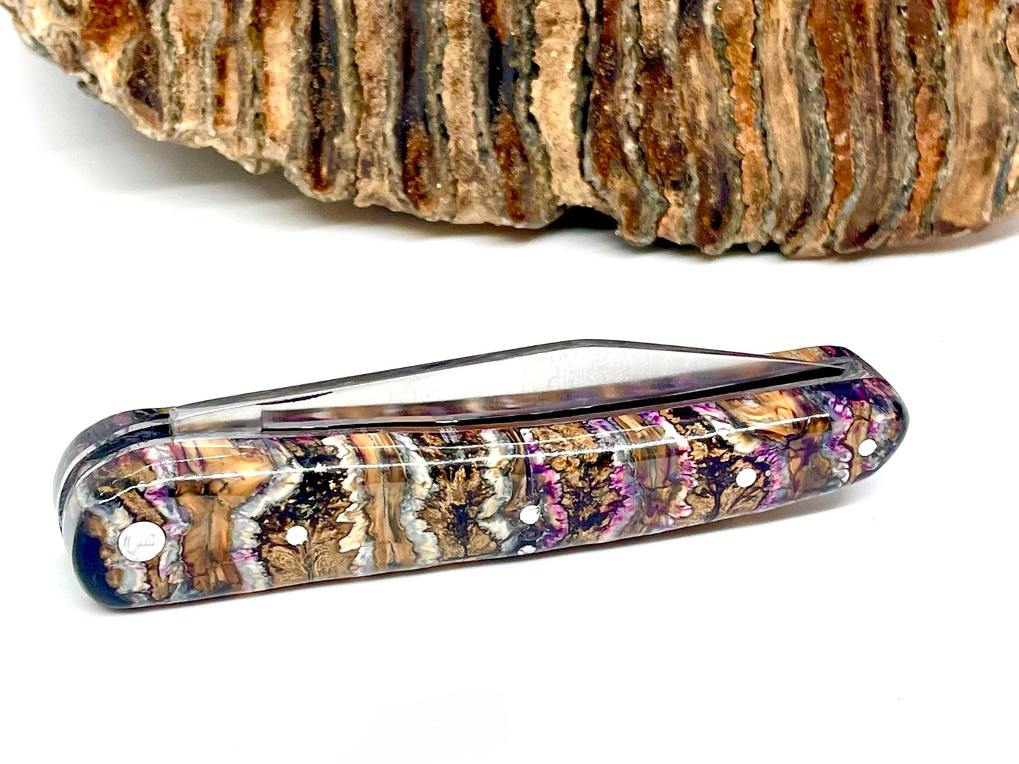 Coutellerie Passarelli - Couteau Alsacien lame pliable 10 cm molaire de mammouth teintée et stabilisée