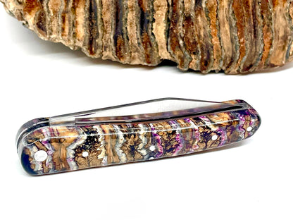 Coutellerie Passarelli - Couteau Alsacien lame pliable 10 cm molaire de mammouth teintée et stabilisée