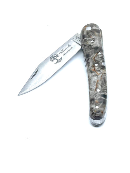 Coutellerie Passarelli - Couteau Alsacien lame pliable 10 cm Bouleau madré teinté et stabilisé anthracite