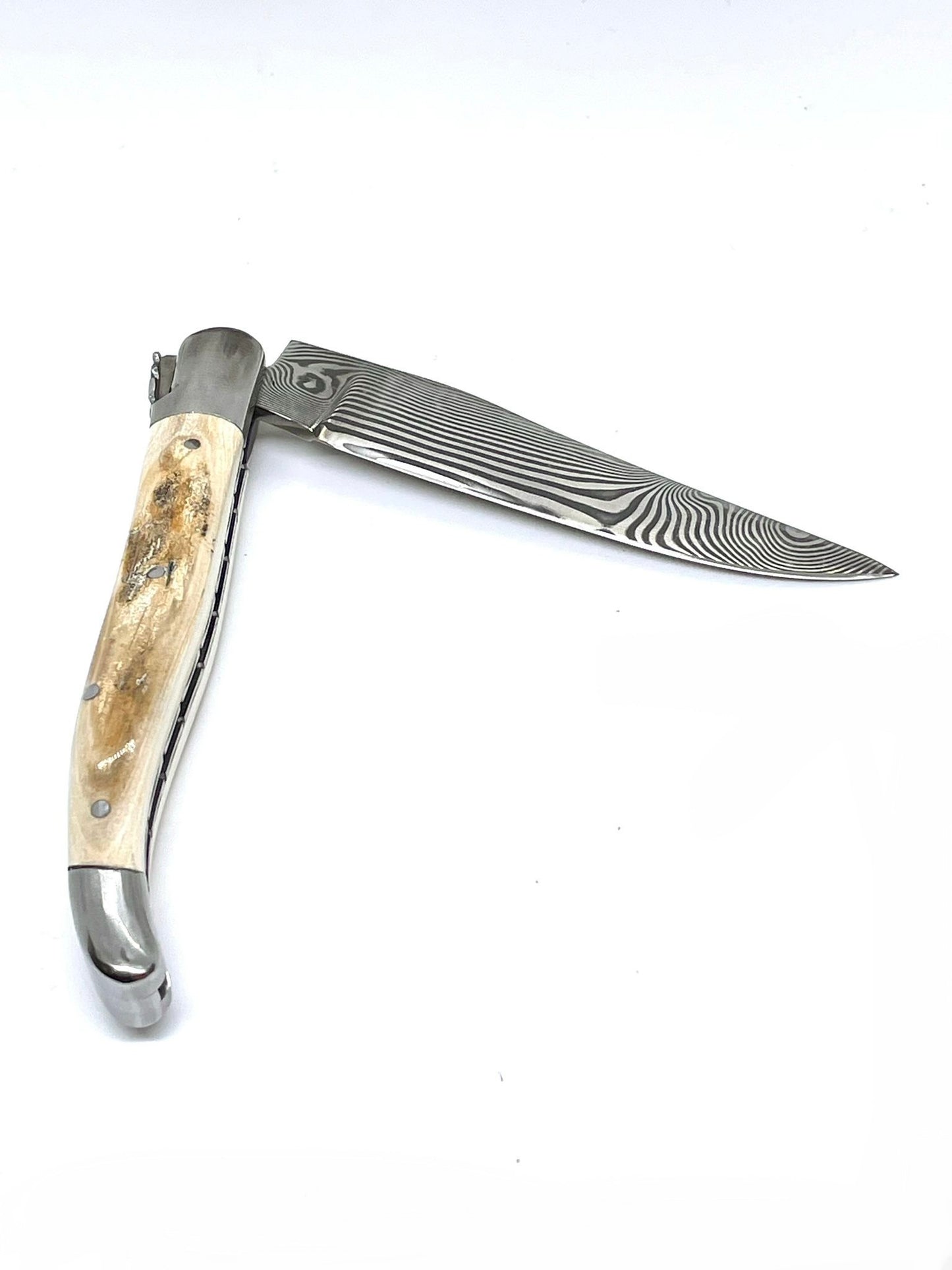 Couteau pliant damas artisanal modèle Laguiole en défense de mammouth