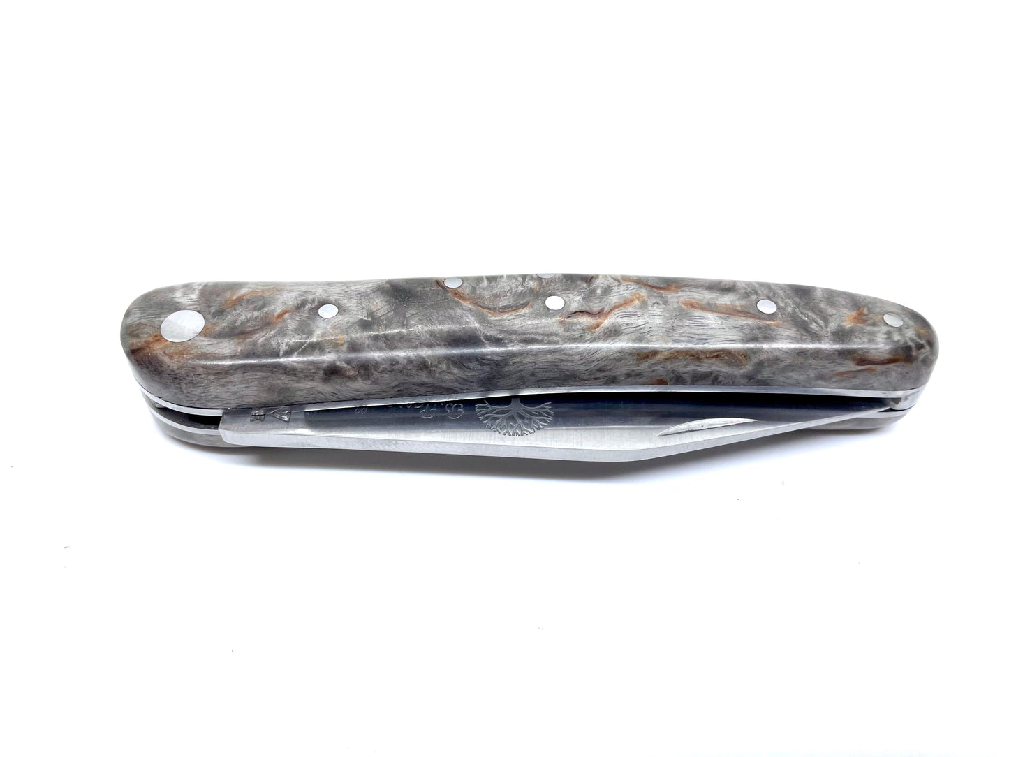 Coutellerie Passarelli - Couteau Alsacien lame pliable 10 cm Bouleau madré teinté et stabilisé anthracite