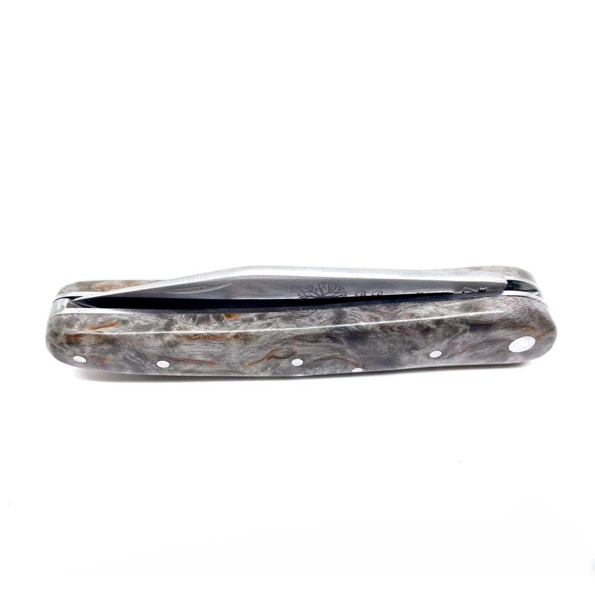 Coutellerie Passarelli - Couteau Alsacien lame pliable 10 cm Bouleau madré teinté et stabilisé anthracite