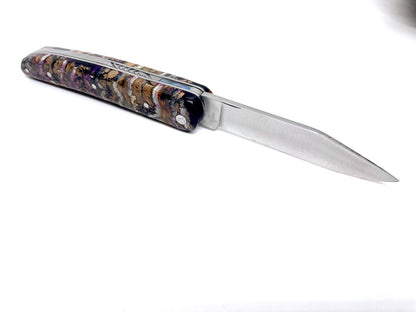 Coutellerie Passarelli - Couteau Alsacien lame pliable 10 cm molaire de mammouth teintée et stabilisée