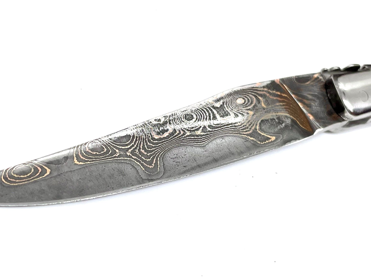 Couteau pliant damas artisanal - Laguiole Molaire de Mammouth stabilisée lame de Damas pliable 12 cm Lame Baker Forge - CopperMai Nishim - Ripple