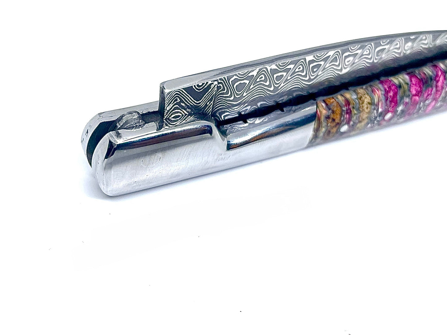 Coutellerie Passarelli - Couteau Vendetta lame de Damas 13 cm molaire de mammouth teintée