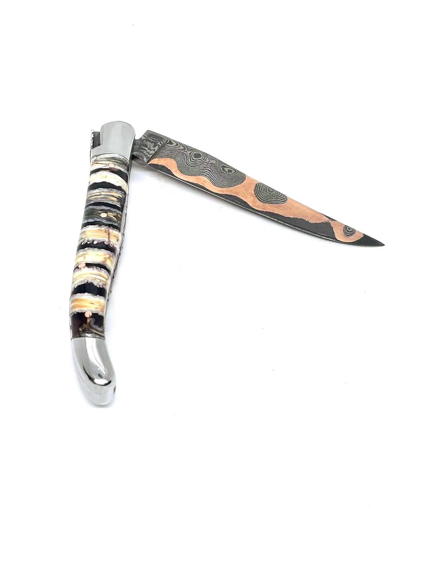 Couteau pliant damas artisanal - Laguiole en Molaire de Mammouth noire lame de Damas pliable 12 cm GoMai-Sunset
