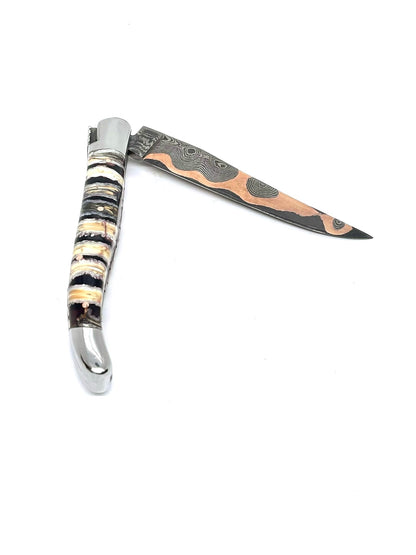 Couteau pliant damas artisanal - Laguiole en Molaire de Mammouth noire lame de Damas pliable 12 cm GoMai-Sunset