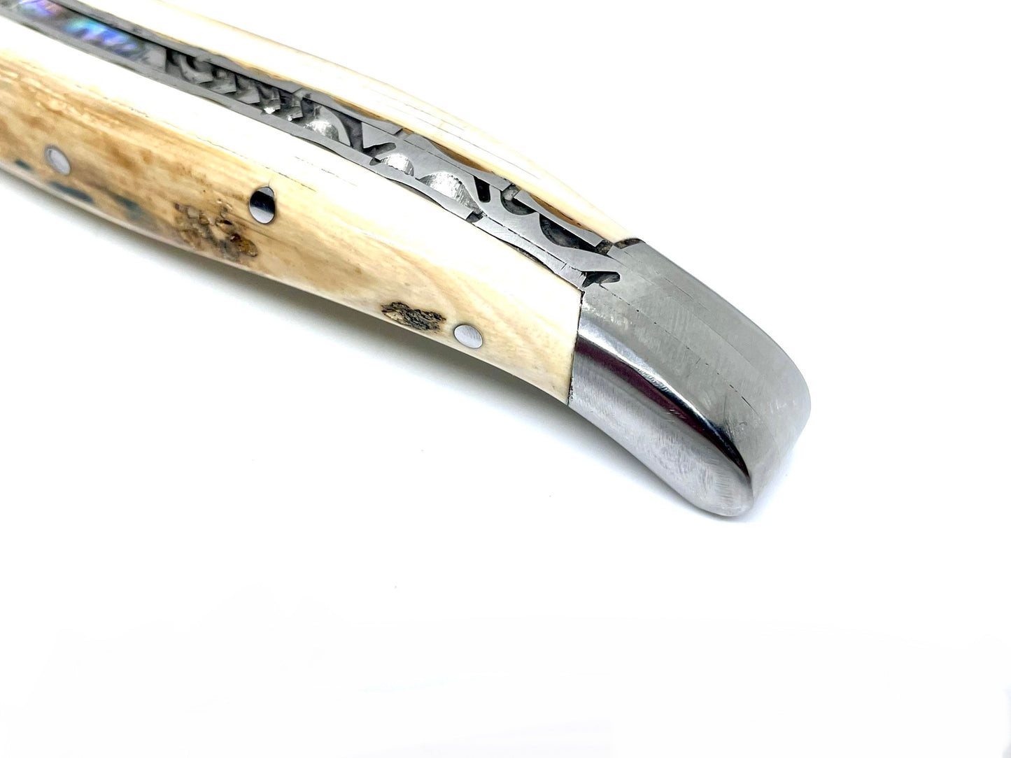 Couteau pliant damas artisanal modèle Laguiole en défense de mammouth