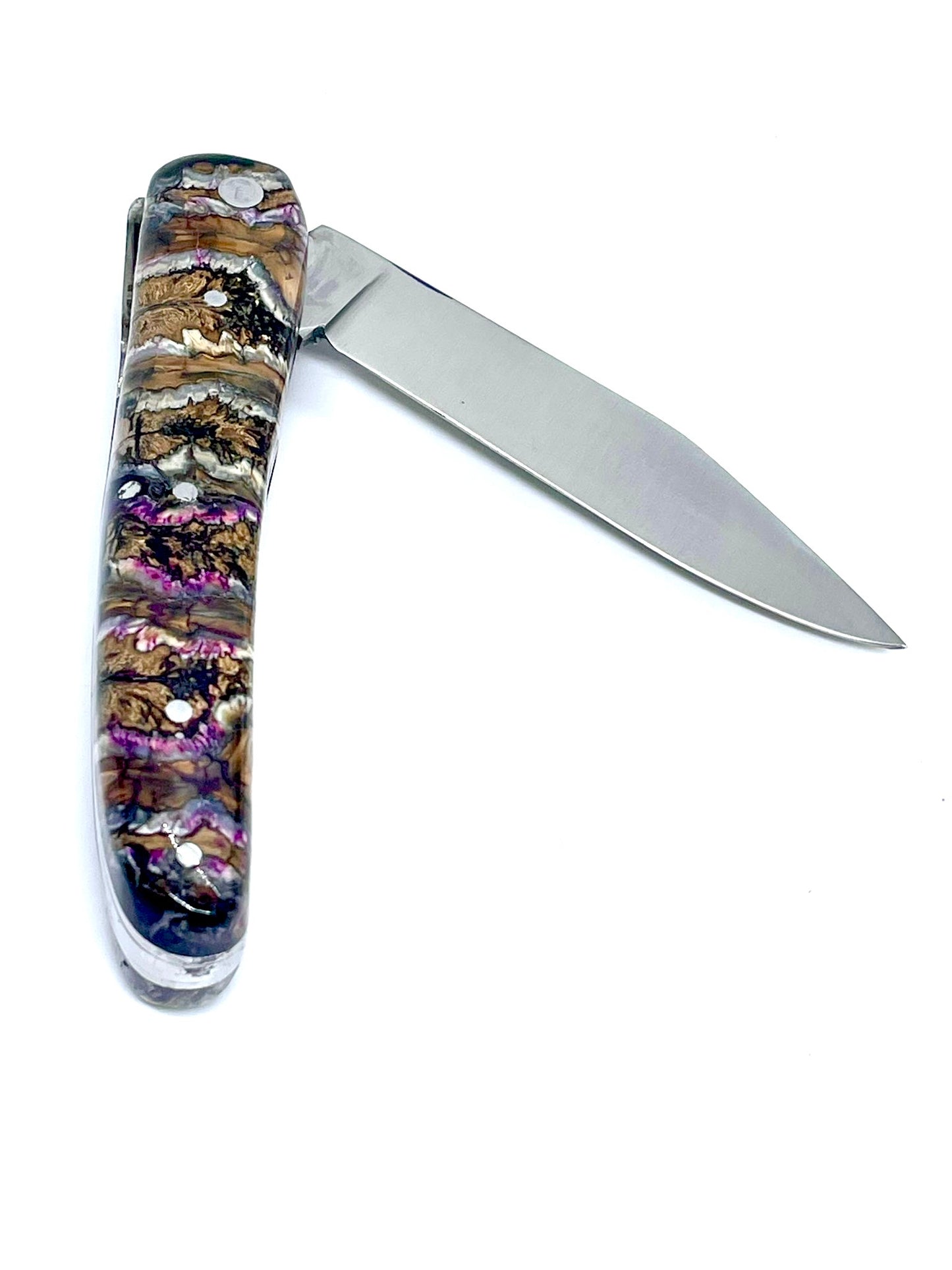 Coutellerie Passarelli - Couteau Alsacien lame pliable 10 cm molaire de mammouth teintée et stabilisée