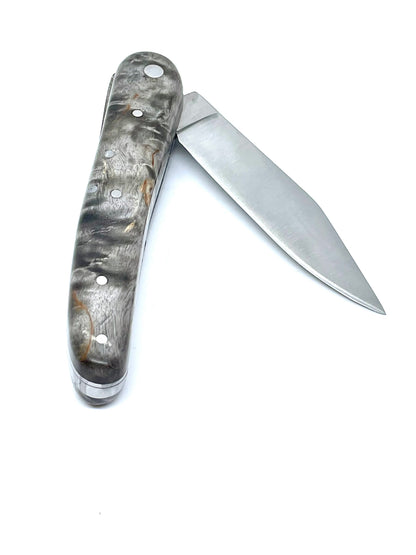 Coutellerie Passarelli - Couteau Alsacien lame pliable 10 cm Bouleau madré teinté et stabilisé anthracite