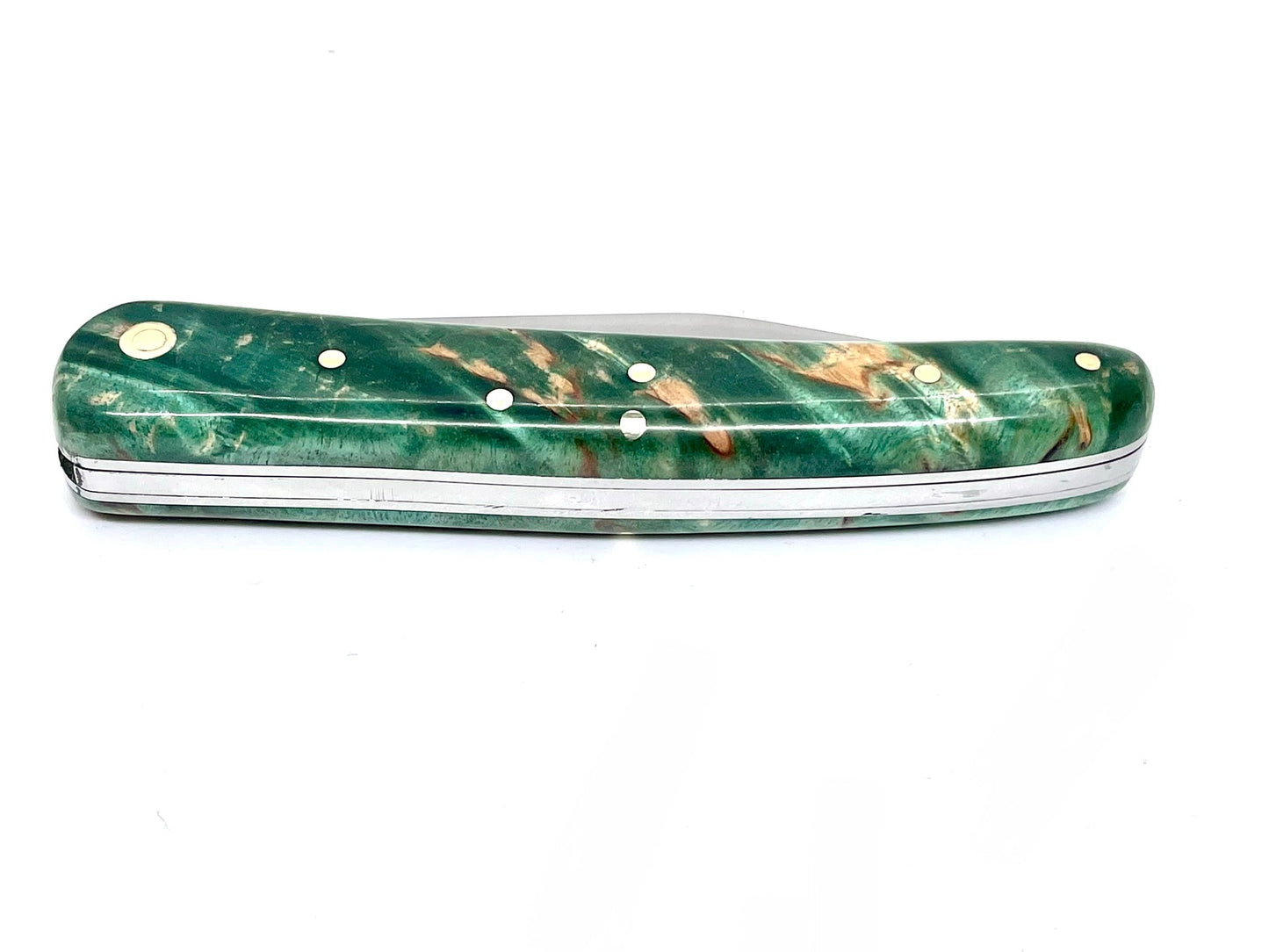 Coutellerie Passarelli - Couteau Alsacien lame pliable 10 cm Bouleau madré teinté et stabilisé vert