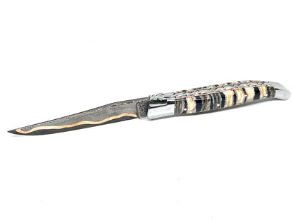Couteau pliant damas artisanal - Laguiole en Molaire de Mammouth noire lame de Damas pliable 12 cm GoMai-Sunset