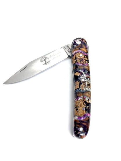 Coutellerie Passarelli - Couteau Alsacien lame pliable 10 cm molaire de mammouth teintée et stabilisée